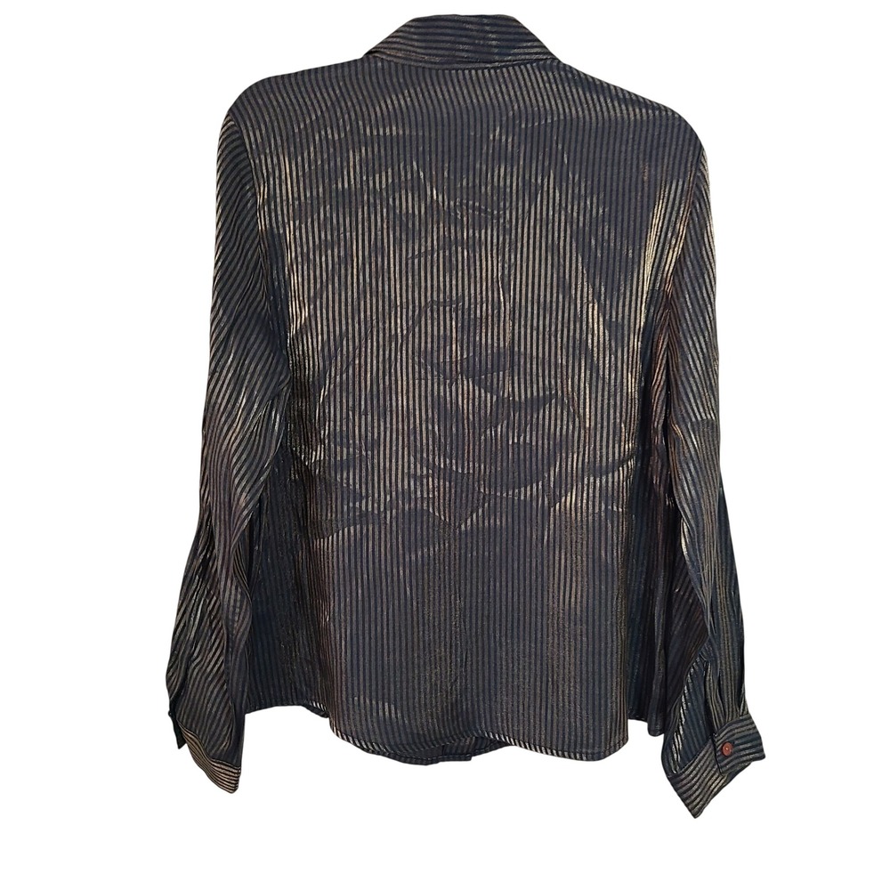 Vtg Gold Black Striped Button Down Long Sleeve Shirt L Metallic Y2K Indie Sleaze - Picture 8 of 9
